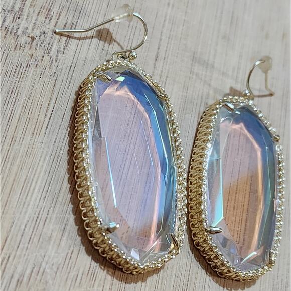 Kendra Scott Clear Iridescent Deily Earrings In Gold tone vintage‎ and rare HTF - Picture 5 of 14